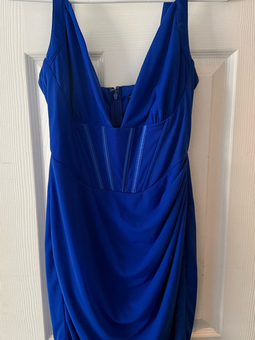 Nasty Gal Royal Blue Draped V-Neck Dress - Mini